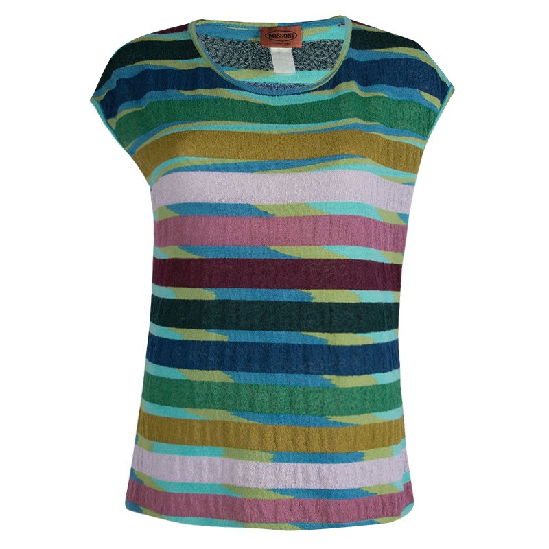 Pre Owned Missoni Multicolor Striped Knit Sleeveless Top L