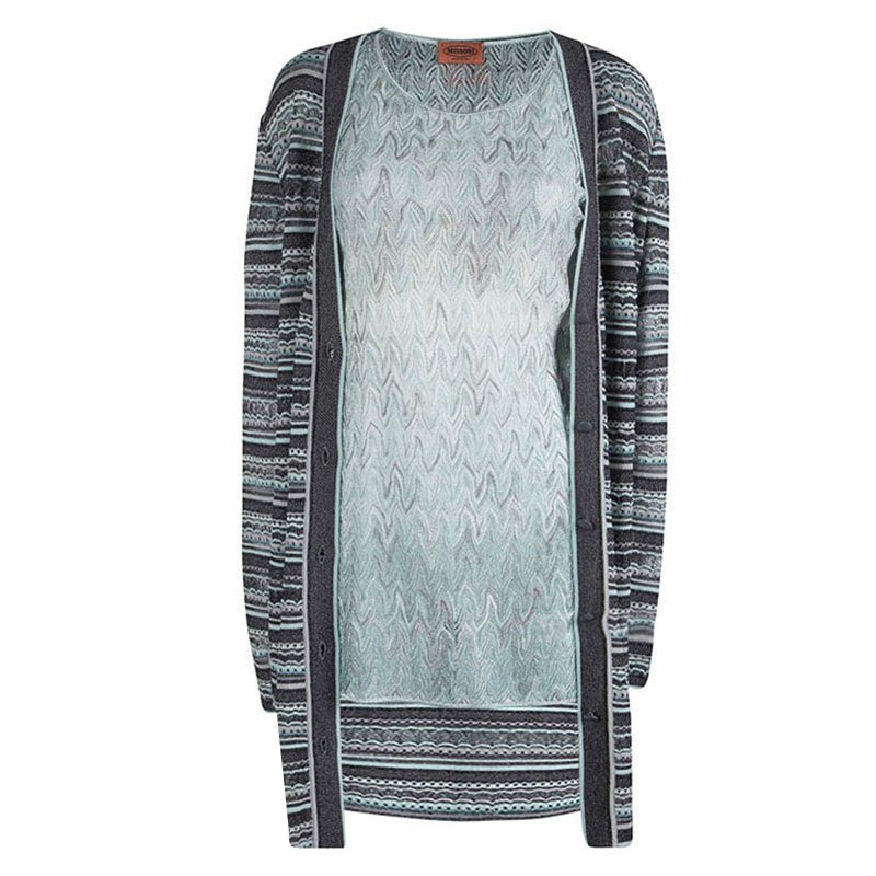 Pre Owned Missioni Multicolor Perforated Lurex Knit Top and Cardigan Set M/L