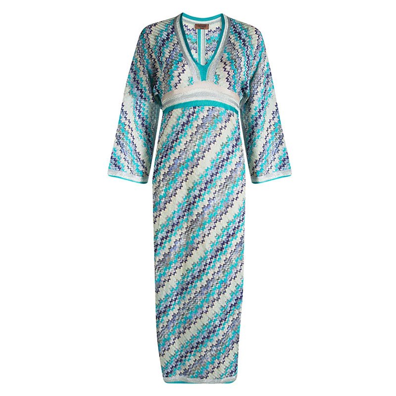 Pre Owned Missoni Mare Multicolor Chevron Pattern Lurex Knit Maxi Dress S