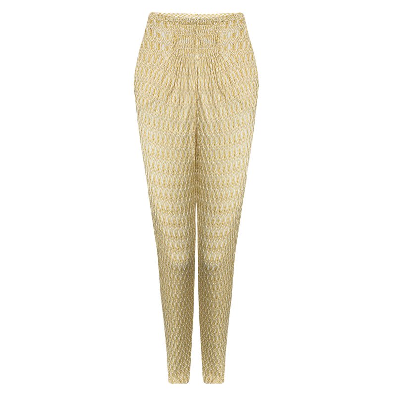 Pre Owned Missoni Mare Yellow Perforated Crochet Knit Elasticized Waist Pants M