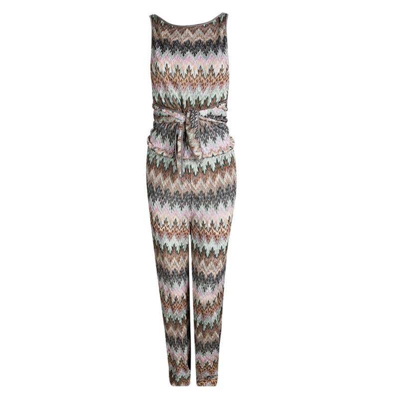 Pre Owned Missoni Mare Multicolor Perforated Knit Waist Tie Detail Cross Back Jumpsuit S