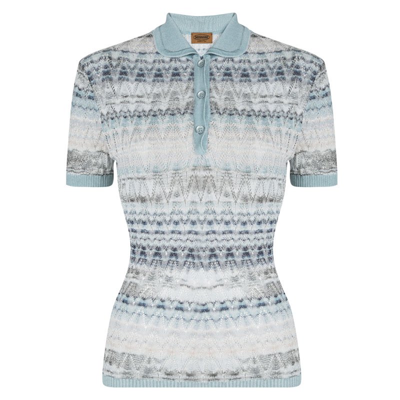 Pre Owned Missoni Multicolor Perforated Knit Contrast Collar Top S