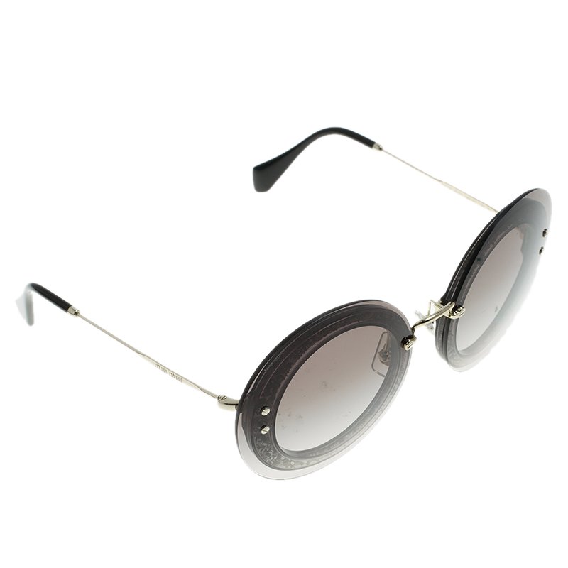 Miu Miu Black 10R Glitter Round Sunglasses Miu Miu |