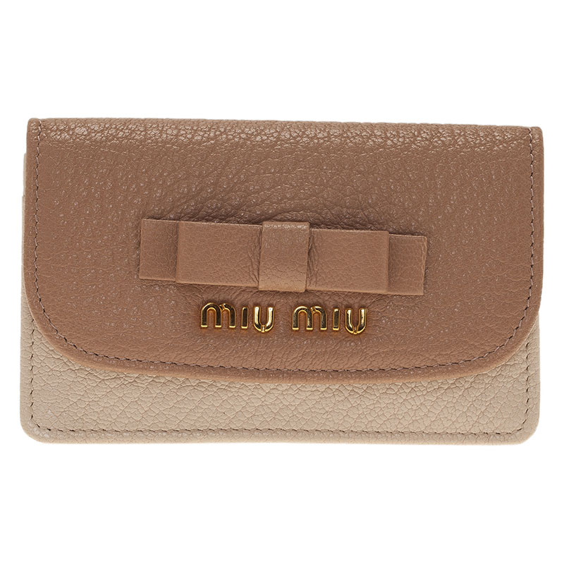 Pre Owned Miu Miu Two Tone Madras Leather Bow Detail Wallet 