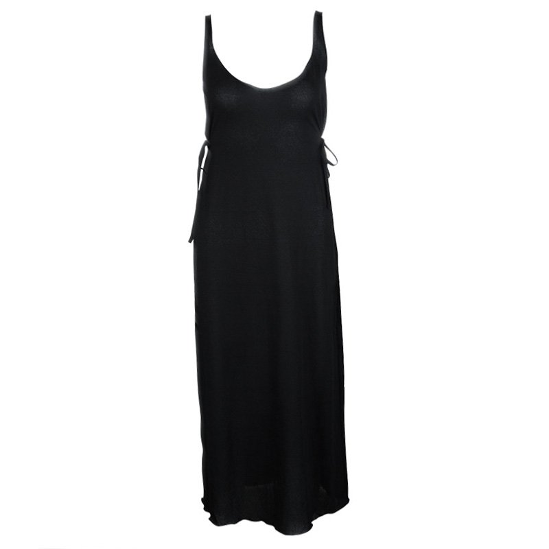 Pre Owned Miu Miu Black Crepe Tie Detail Sleeveless Dress M