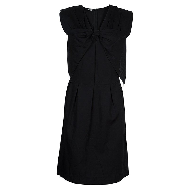 Miu Miu Black Bow Detail Sleeveless Cotton Dress L