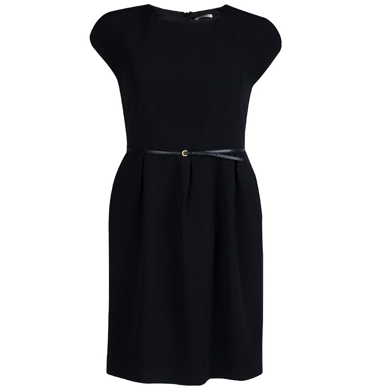 Miu Miu Black Cap Sleeve Belted Dress S