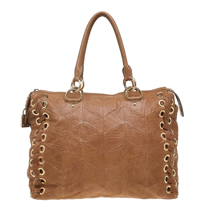 مملوكة مسبقًا Miu Miu Brown Nappa Leather Patchwork Tote