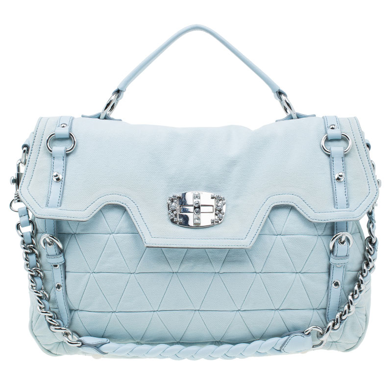 مملوكة مسبقًا Miu Miu Light Blue Fabric Quilted Turnlock Shoulder Bag