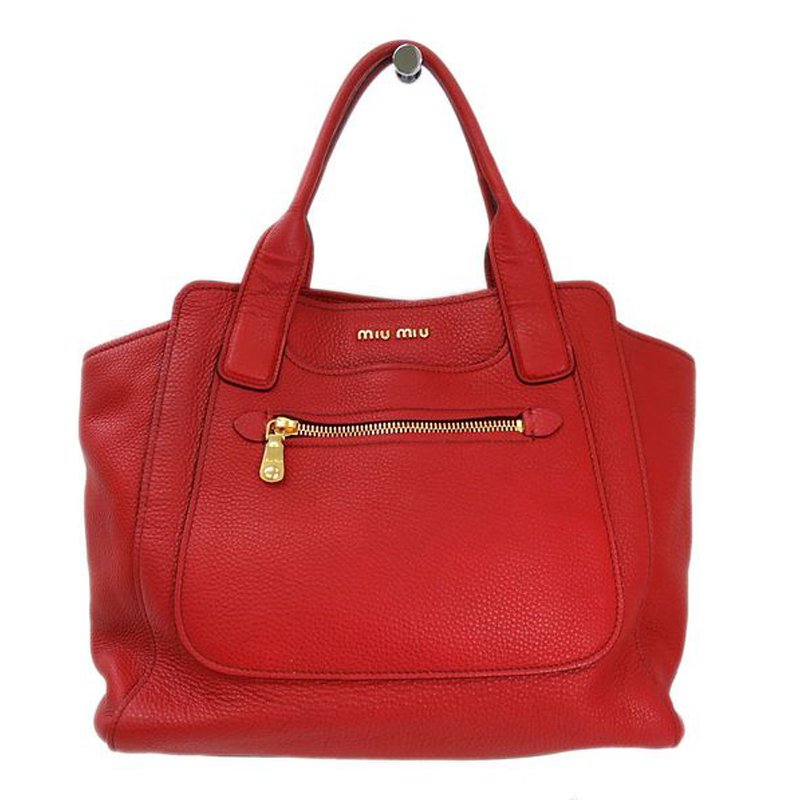 Miu Miu Red Leather Zip Tote