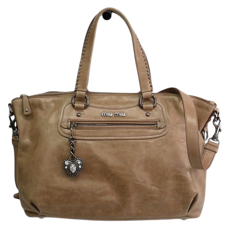 مملوكة مسبقًا Miu Miu Beige Vitello Shine Leather Tote