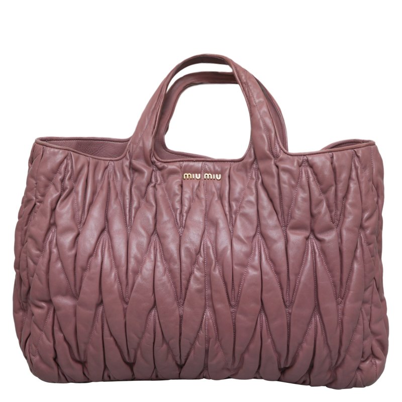 Pre Owned Miu Miu Purple Matelasse Leather Shopping Tote