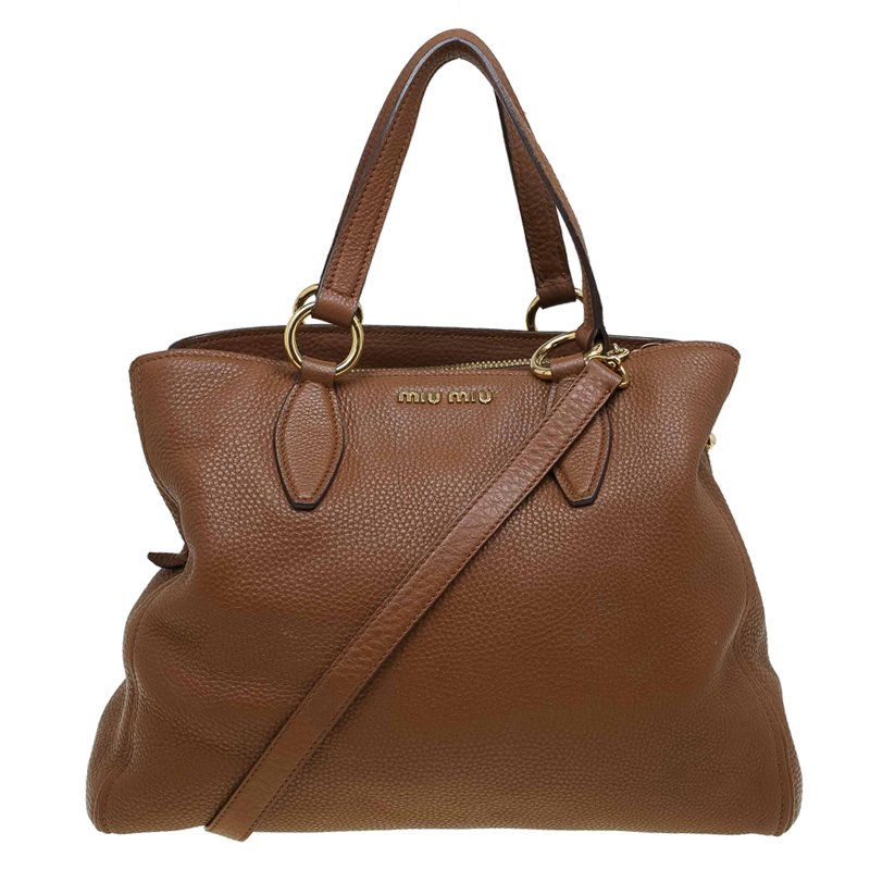 Miu Miu Brown Pebbled Leather Zip Tote