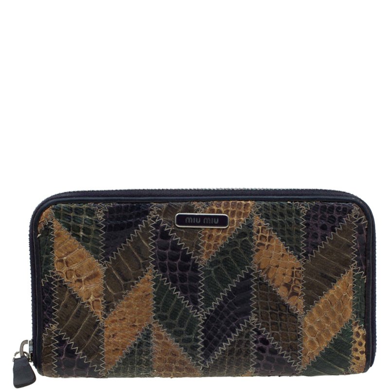 Pre Owned Miu Miu Multicolor Python Zip Around Wallet