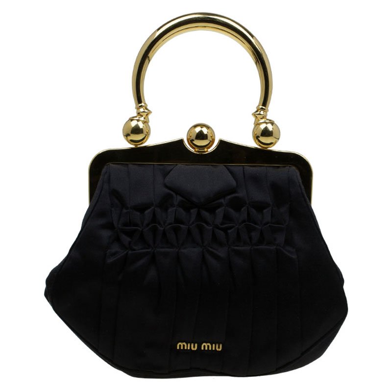 Miu Miu Black Satin Frame Handbag