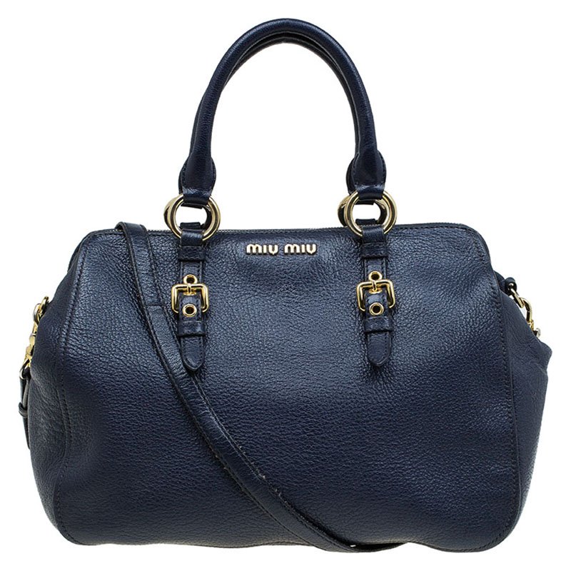 Pre Owned Miu Miu Dark Blue Leather Top handle Bag