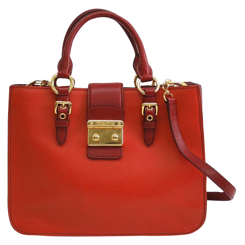 Pre Owned Miu Miu Bicolor Leather Madras Tote