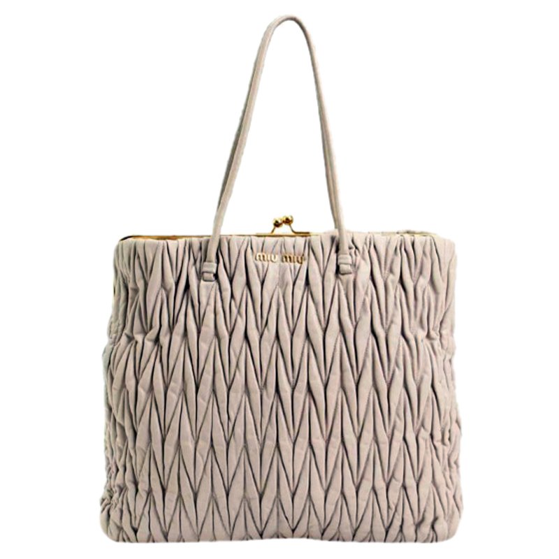 Miu Miu Beige Leather Matelasse Tote Bag