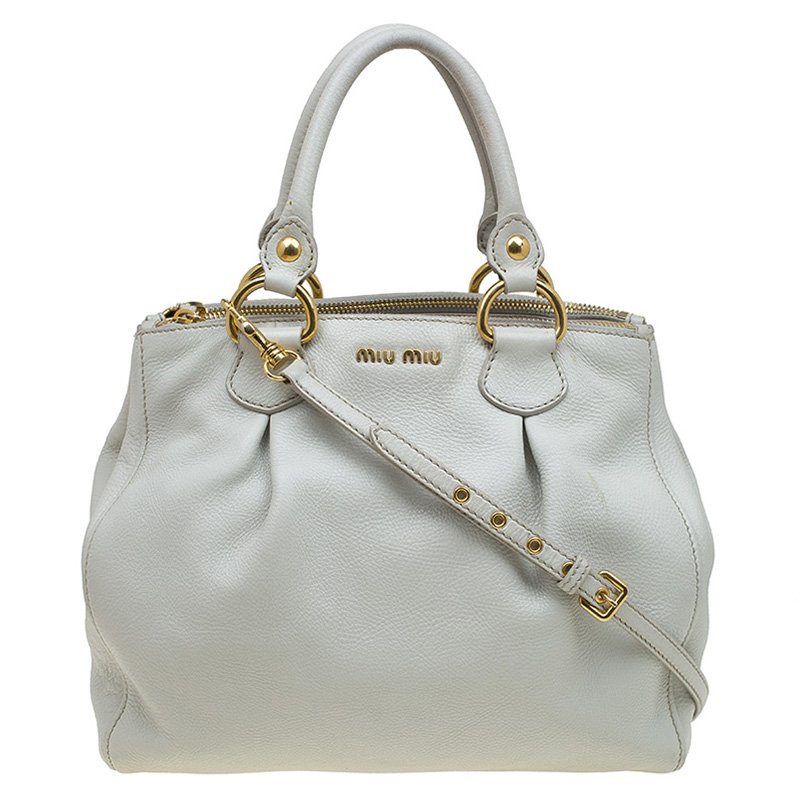 Pre Owned حقيبة يد ميو ميو سحاب مزدوج جلد بيج