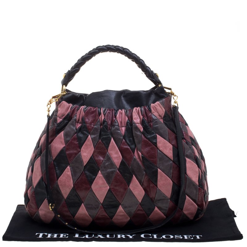 Miu Miu Multicolor Patchwork Leather Harlequin Hobo