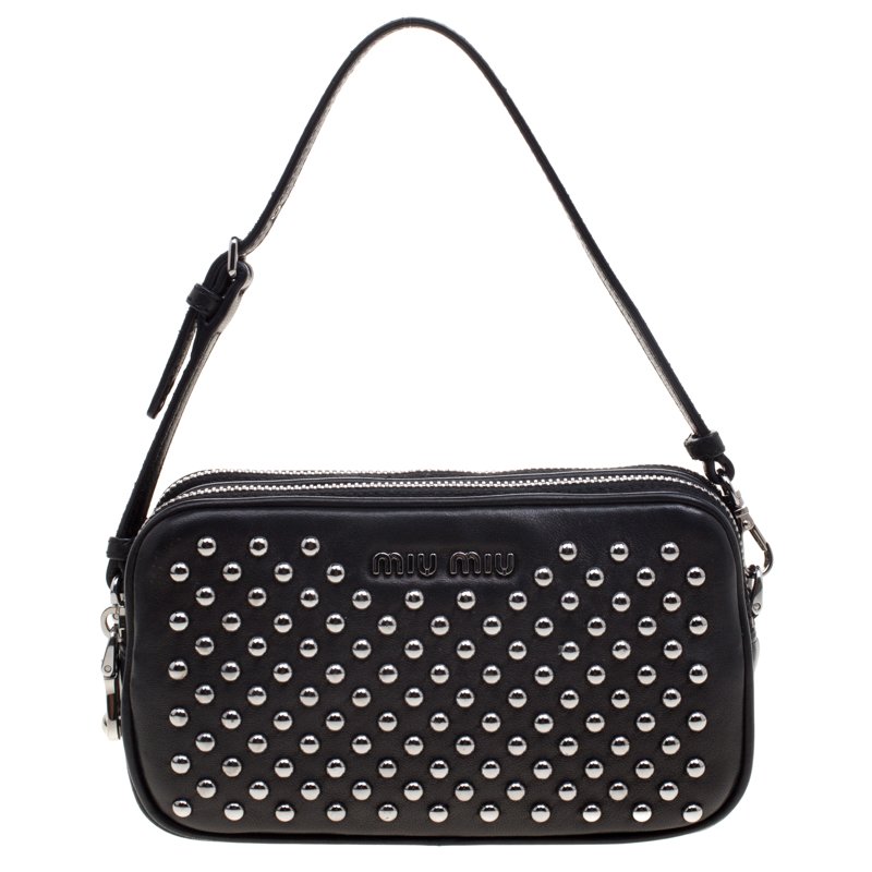 Miu Miu Black Leather Mini Studded Pouch