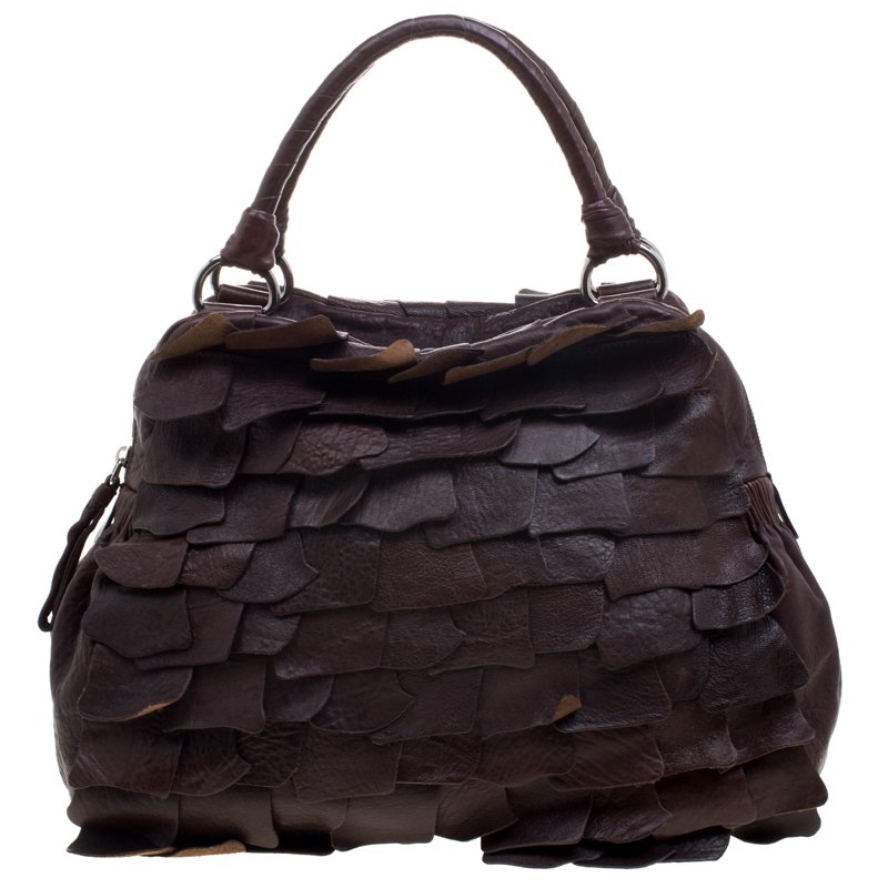 مملوكة مسبقًا Miu Miu Brown Ruffled Leather Satchel