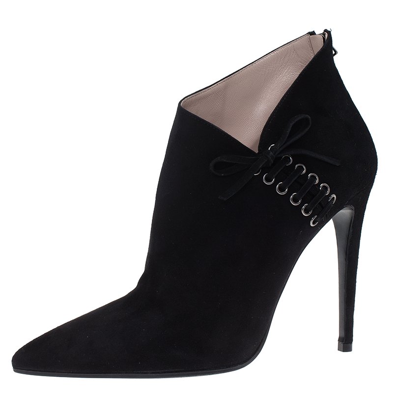Pre Owned Miu Miu Black Suede Pointed Ankle Boots Size 39
