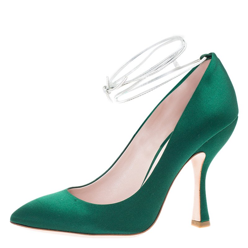 Miu Miu Green Satin Tie Around Pumps Size 39.5