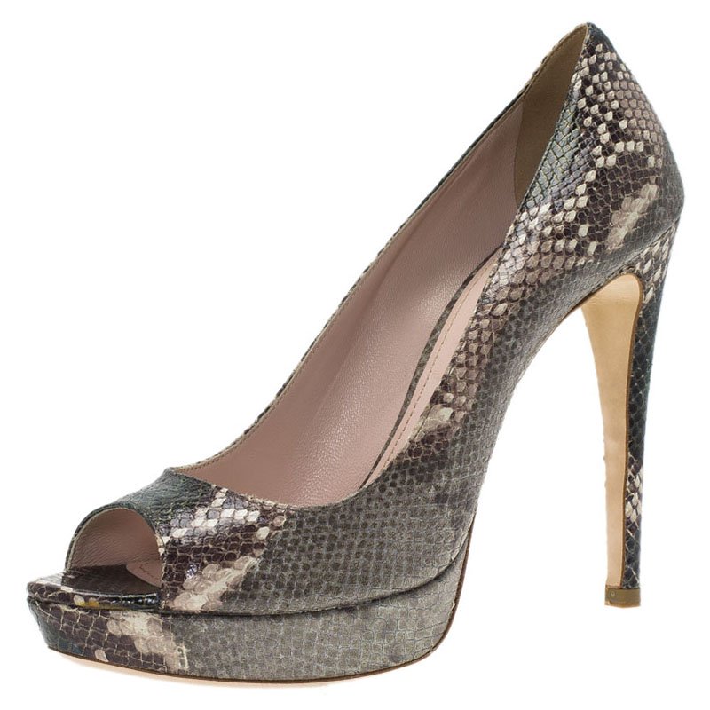 Pre Owned Miu Miu Grey Python Open Toe Platform Pumps Size 40