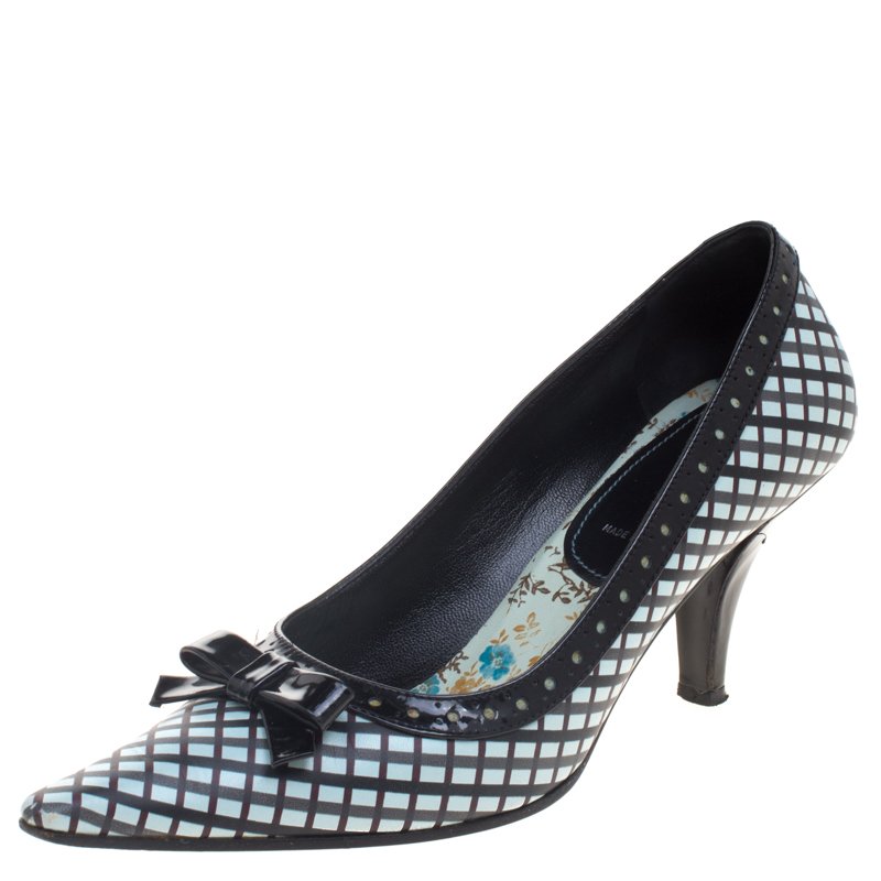 مملوكة مسبقًا Miu Miu Multicolor Printed Leather Bow Detail Pointed Toe Pumps Size 37