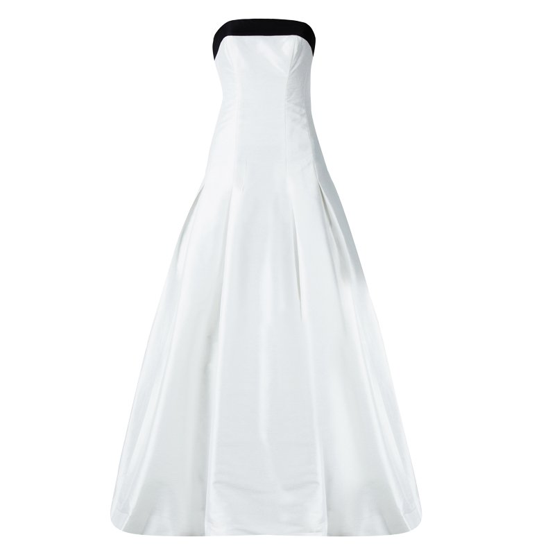 ML Monique Lhuillier White Contrast Trim Detail Strapless Gown S