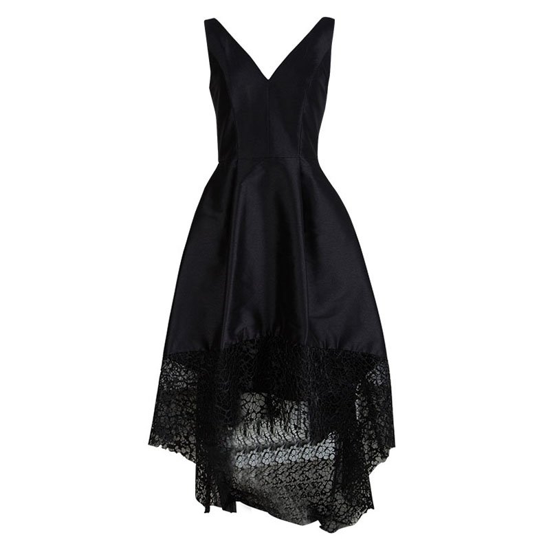 ML By Monique Lhuillier Black Lace Detail High Low Gown S