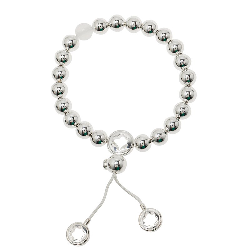 Pre Owned Montblanc Star Beads White Cord Silver Bracelet