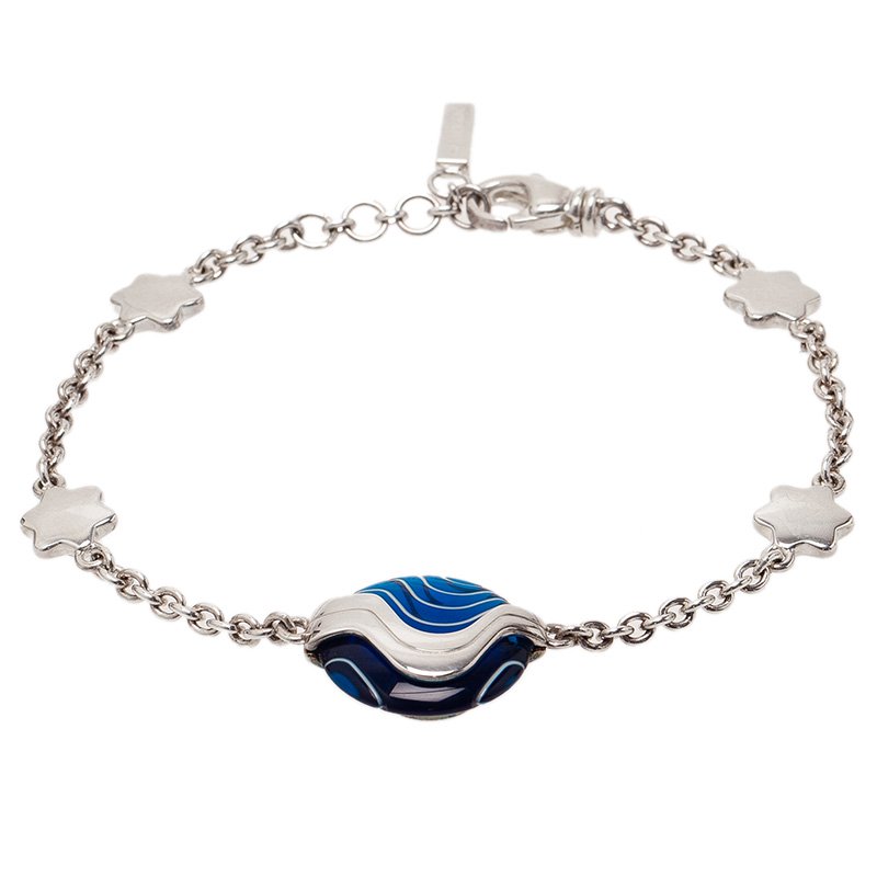 Pre Owned Montblanc Blue Pendant Silver Bracelet
