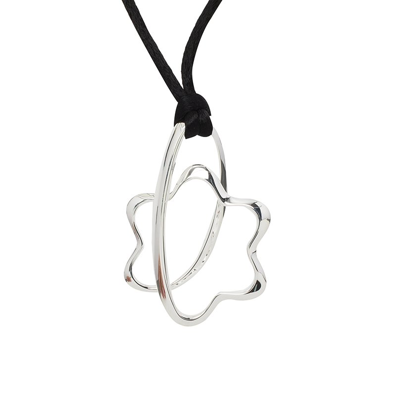 Pre Owned Montblanc Star Signature Silver Pendant & Black Cord Necklace