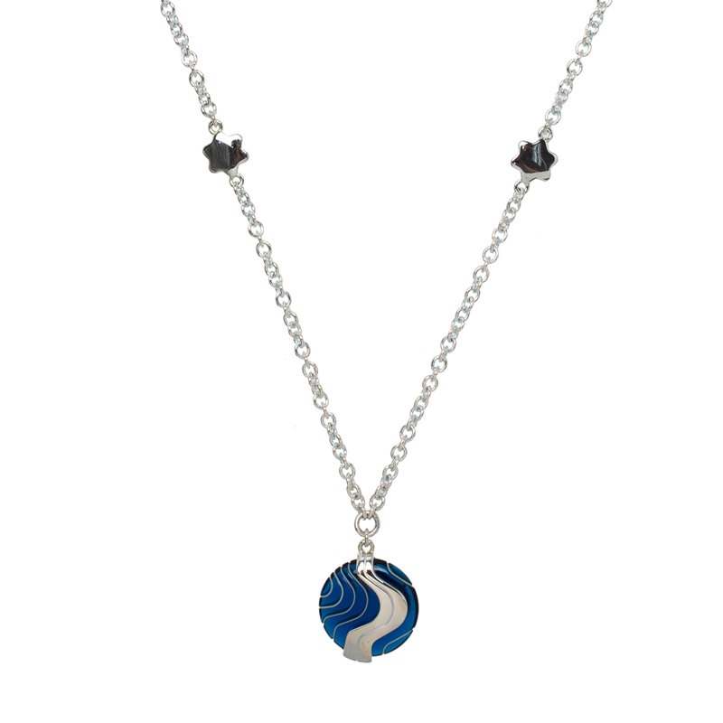 Pre Owned Montblanc Blue Resin Engraved Pendant & Star Motif Silver Chain Necklace