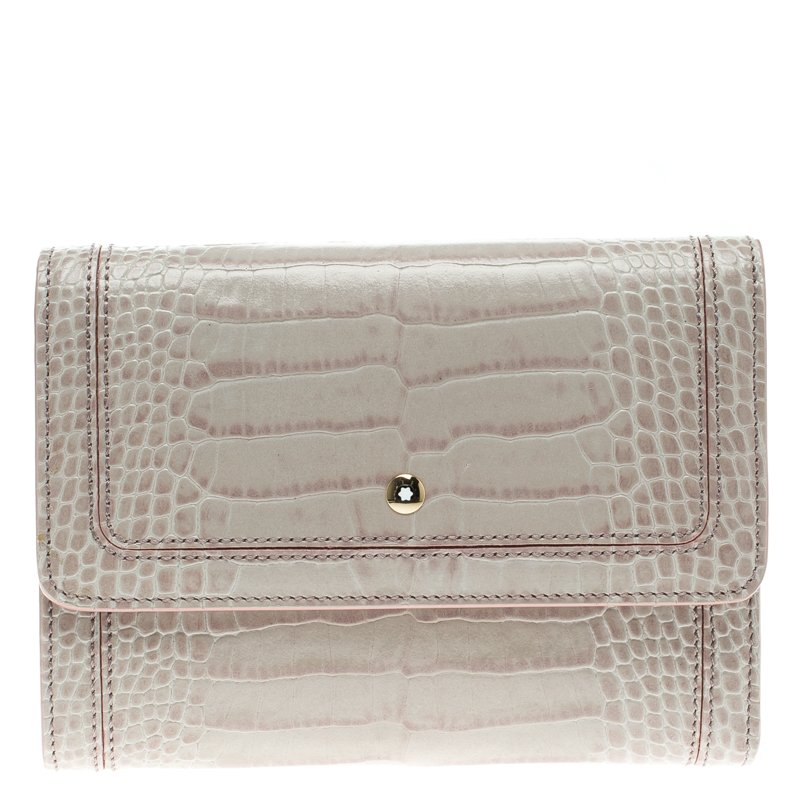 Pre Owned Montblanc Lilac Croc Embossed Leather French Wallet