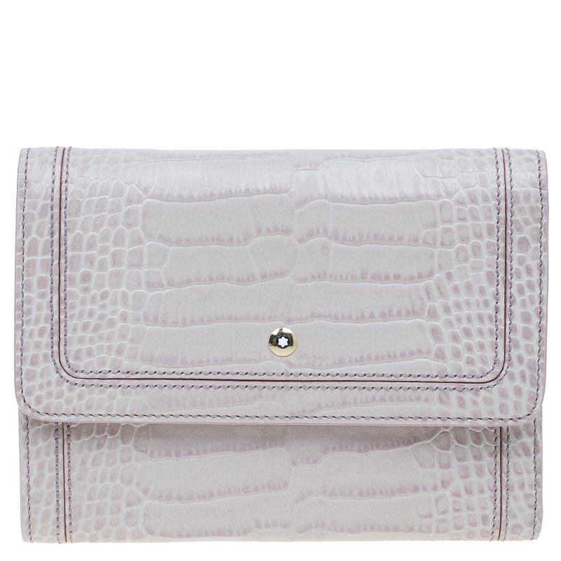 Pre Owned Montblanc Lilac Croc Embossed Leather French Wallet