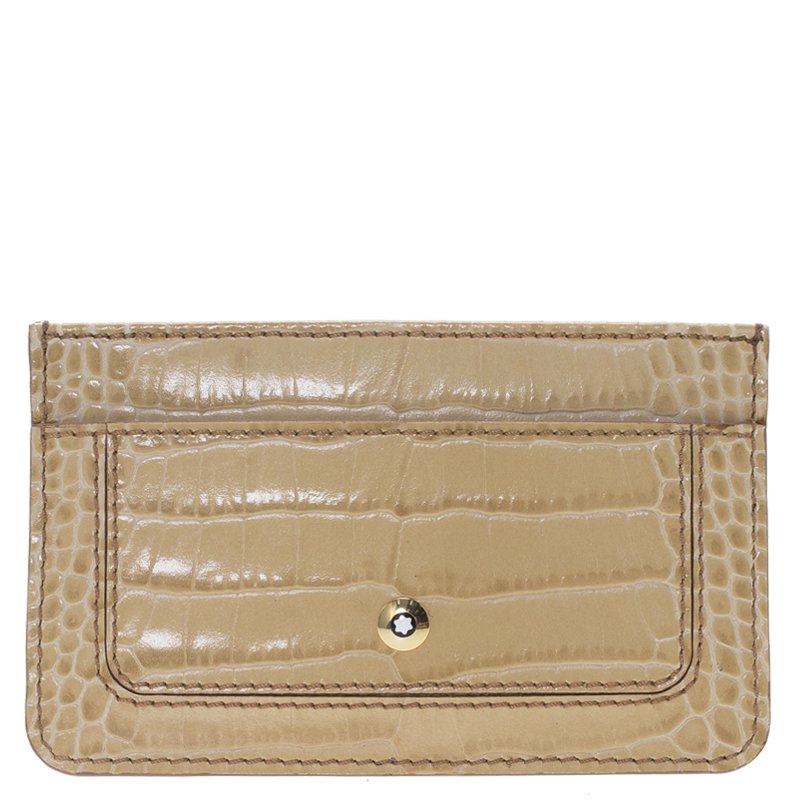 Montblanc Beige Croc Embossed Leather Card Holder