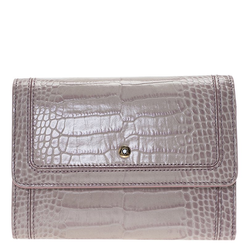 Montblanc Lilac Croc Embossed Leather French Wallet