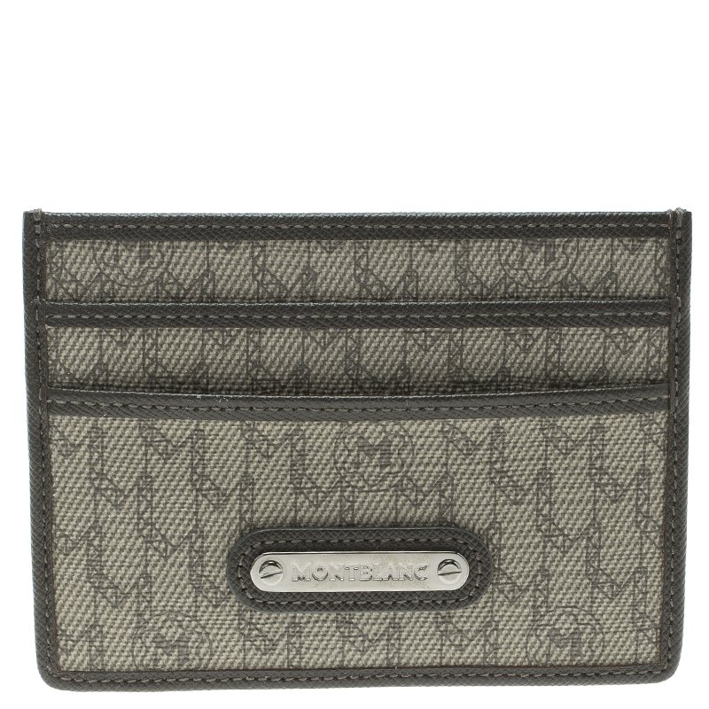 Pre Owned Montblanc Beige/Brown Coated Canvas Signature Pocket Holder 4CC