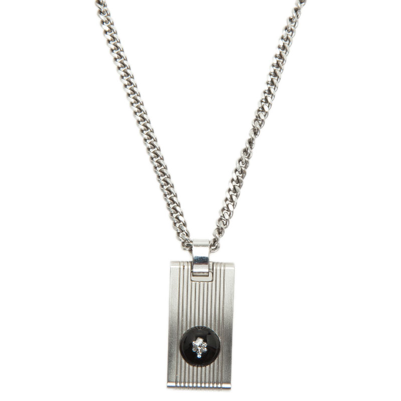 Pre Owned Montblanc Diamond Stainless Steel Pendant Necklace
