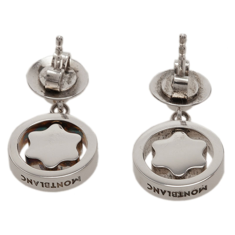 Montblanc Star Mother Of Pearl Silver Dangle Stud Earrings