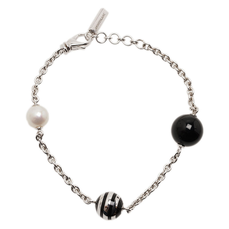 Pre Owned Montblanc Pearl and Onyx Silver Bracelet