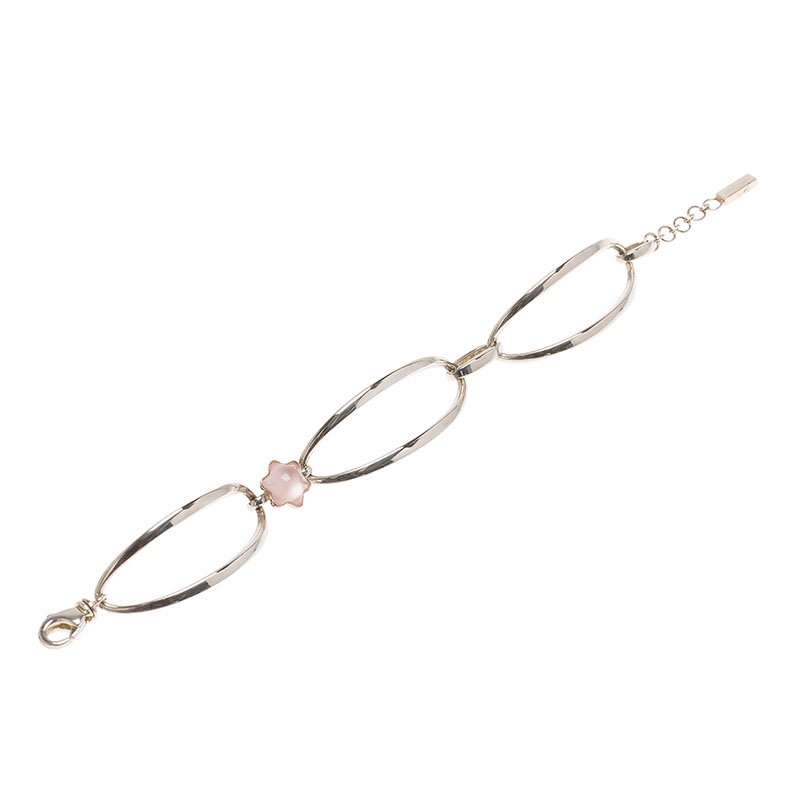 Pre Owned Montblanc Cabochon de Montblanc Collection Rose Quartz Star Link Silver Bracelet