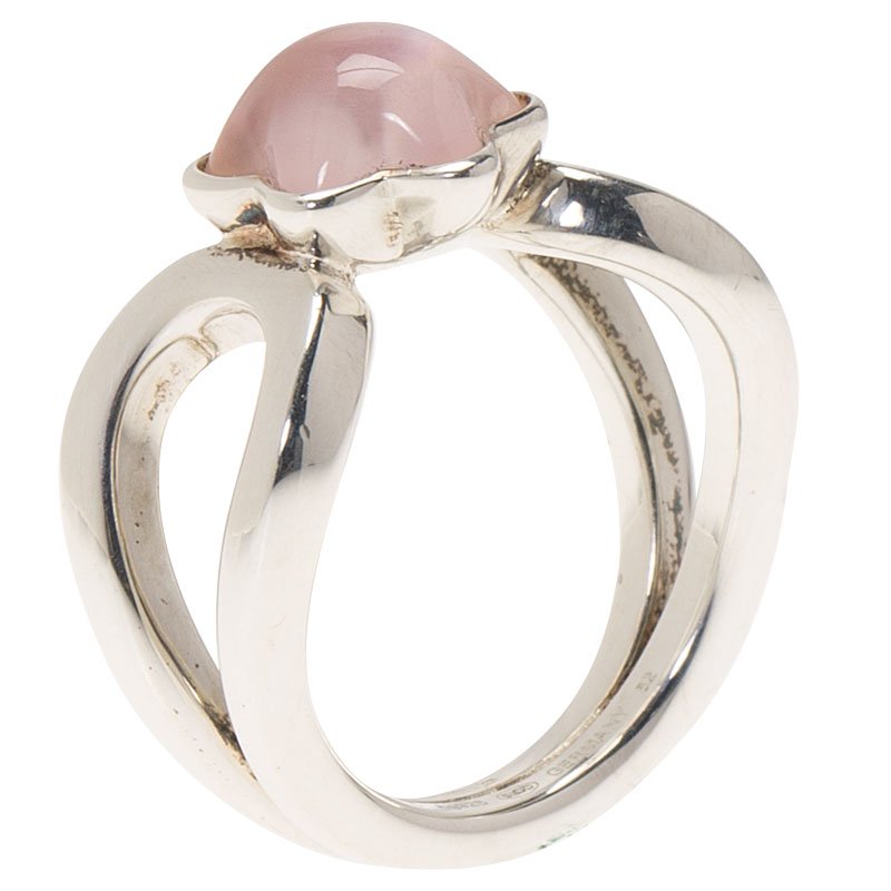 Pre Owned Montblanc Cabochon de Montblanc Rose Quartz Silver Ring Size 52