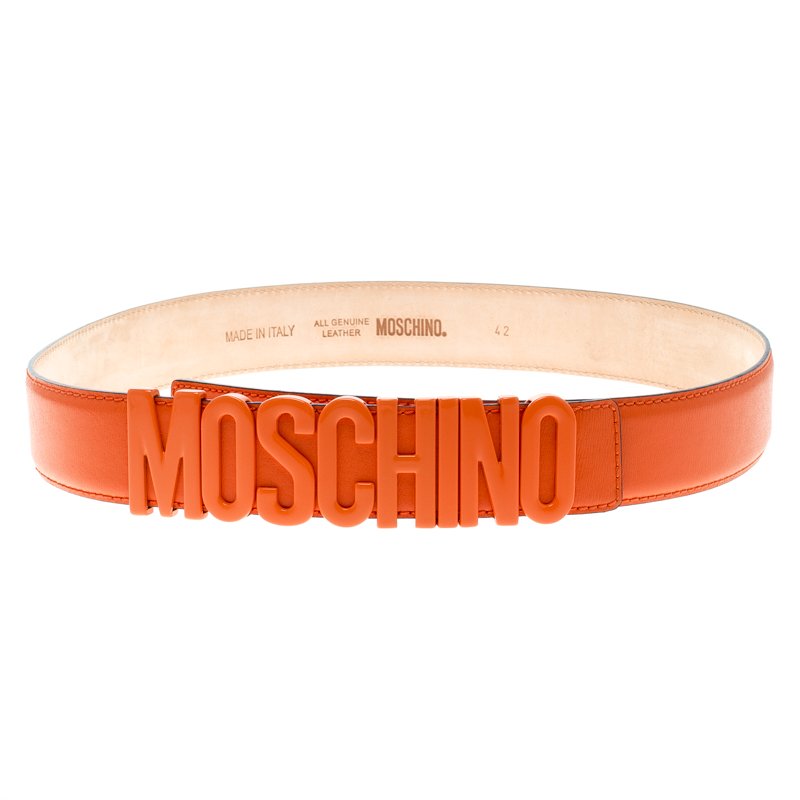 Moschino Orange Leather Logo Belt 105 CM