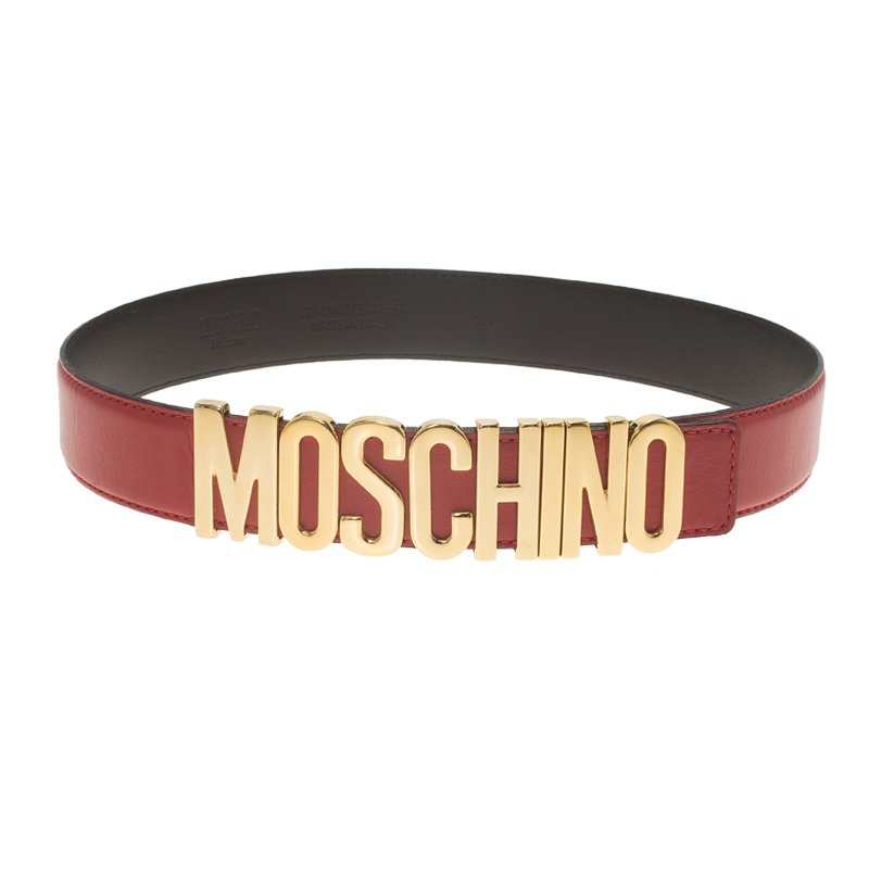 Moschino Red Leather Logo Belt 95 CM