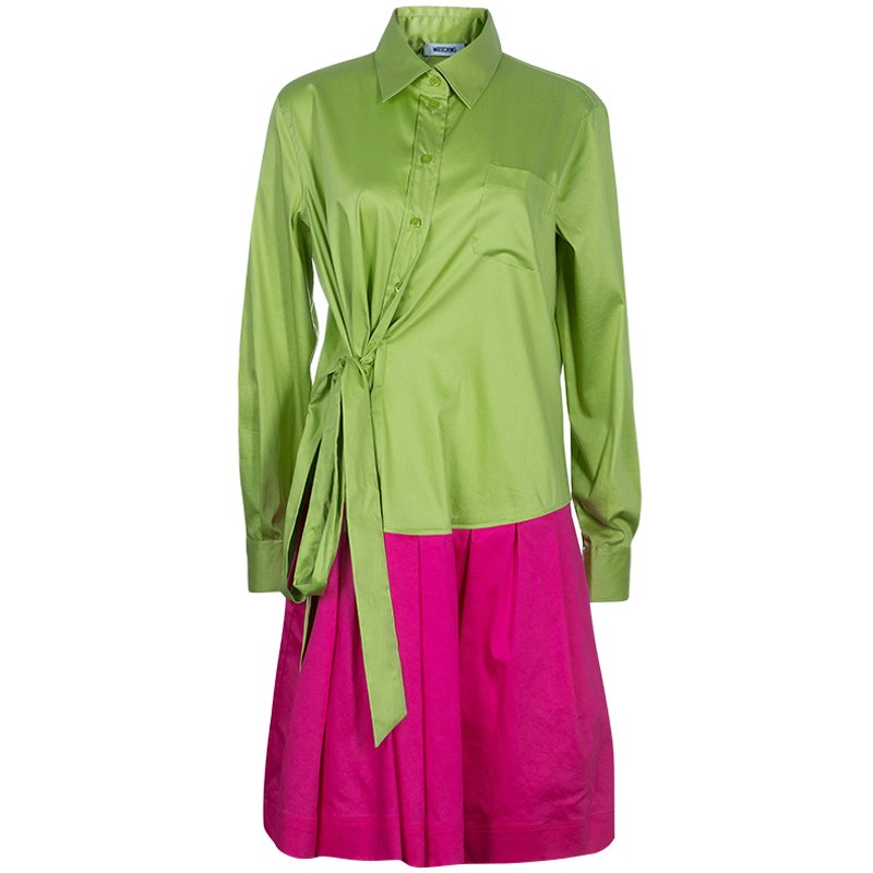 Pre Owned Moschino Colorblock Shirt Dress L