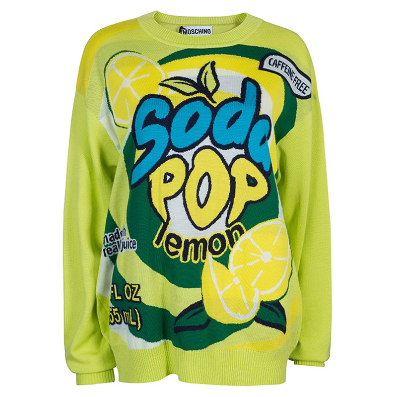Pre Owned Moschino Couture Green Soda Pop Printed Sweater L